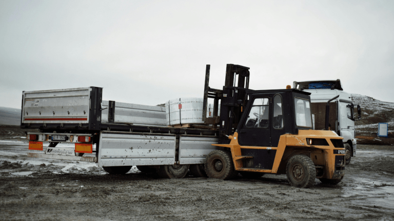 Forklift hauling chemicals